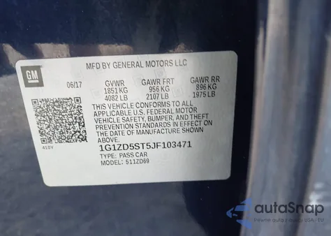 2018 Chevrolet Malibu Lt z USA, uszkodzony, nr VIN 1G1ZD5ST5JF103471